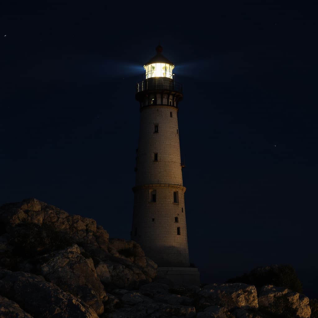 AI generated: Imagen de un faro en la costa norte de Francia, el clima es de Normandía y está cerca de Mont Sain M...