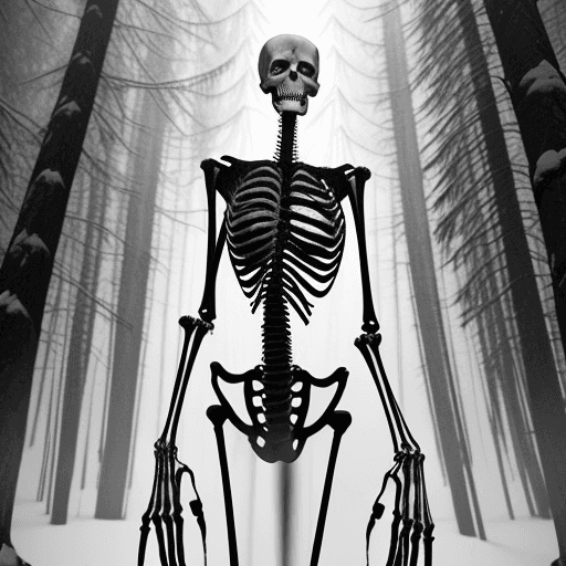 AI generated: Generate an image of a tall, skeletal figure with an emaciated body, towering in a dark, snow-covere...