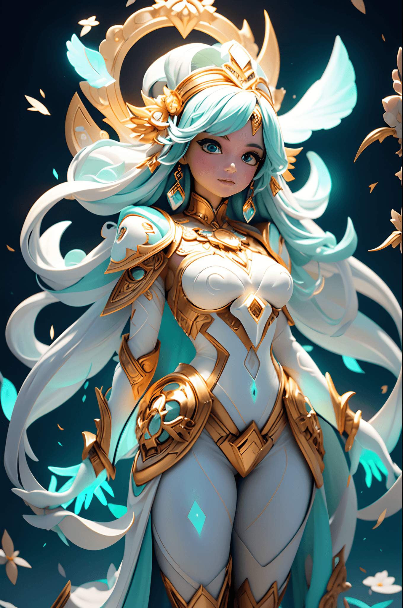 AI generated: Magical futuristic bioluminescent cybernetic android goddess aphrodite, ivory and gold, designed by ...