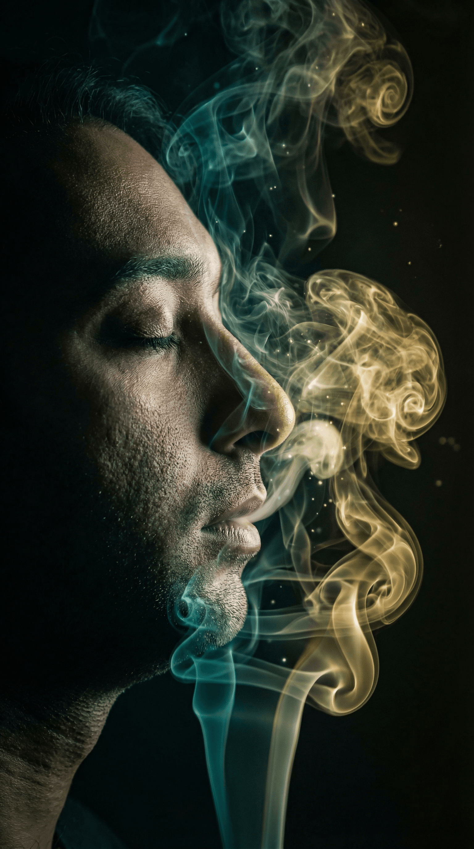 AI generated: # Goal
Generate a high-quality, visually striking image of a man in profile surrounded by dynamic sm...