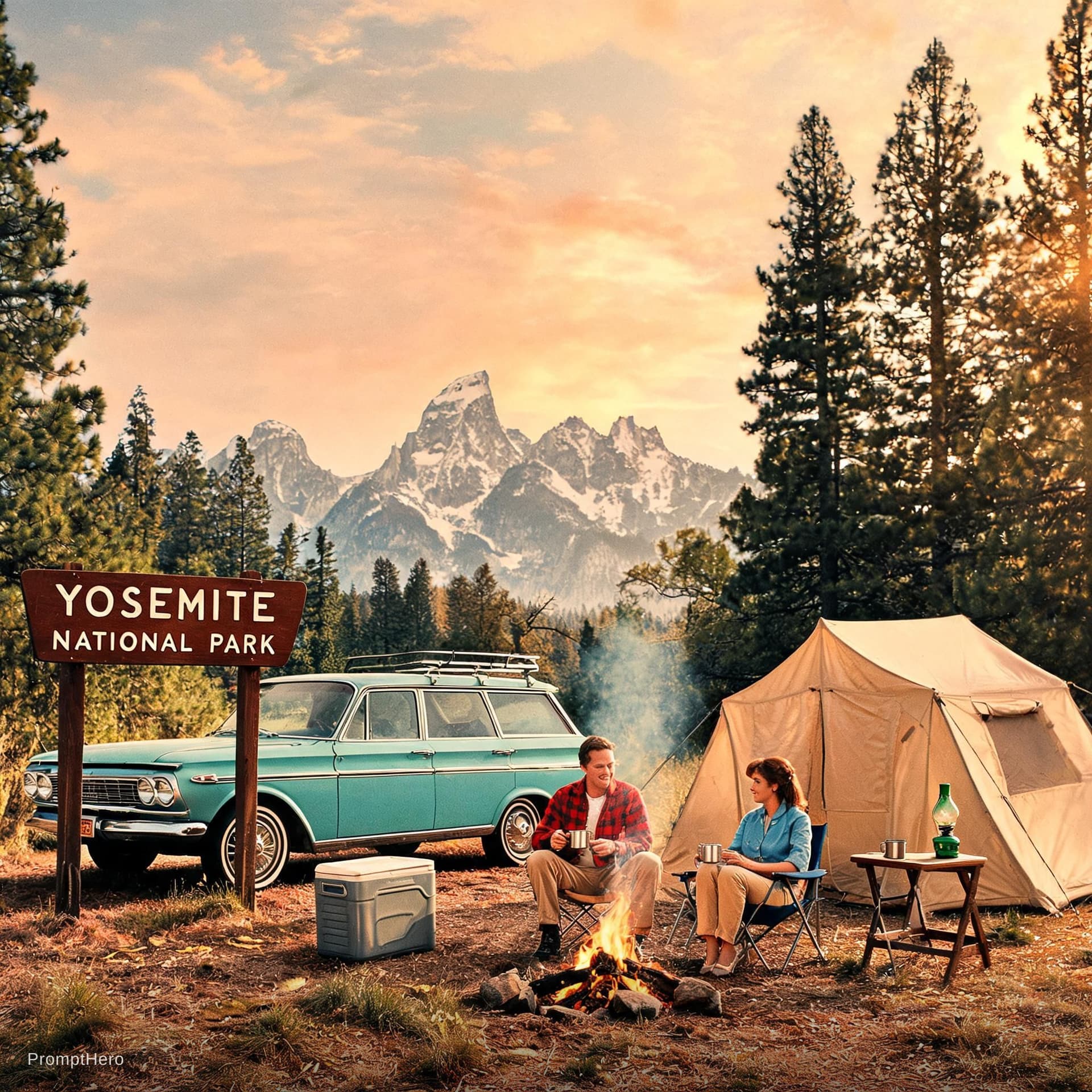AI generated: retro camping national park
