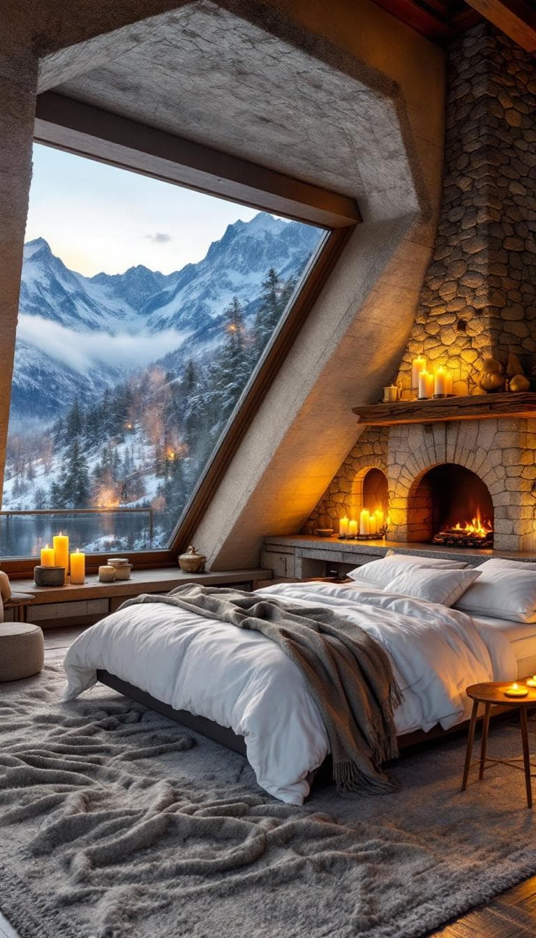 AI generated: Un magnífico y enorme dormitorio con una cama de matrimonio en un palacio rococó. Hay una chimenea c...