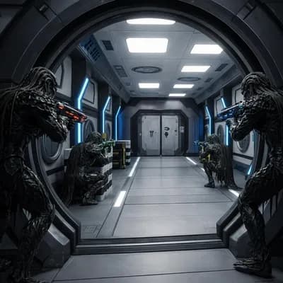 AI generated video: VIDEO PROMPT — DOOR BREACH OPEN + CONTACT FIRE (RED ENERGY)

A cinematic, ultra-realistic sci-fi cor...