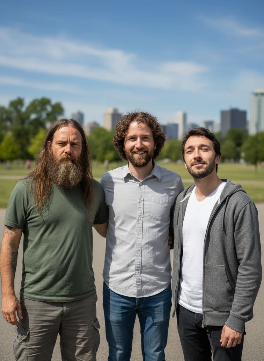 AI generated: I want these three guys posing for a picture; I want each of their faces to look as much like the ph...