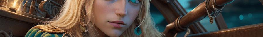 AI generated:  a stunning realistic photograph portrait of a beautiful blonde 20 year old woman, (aboard a pirate ...
