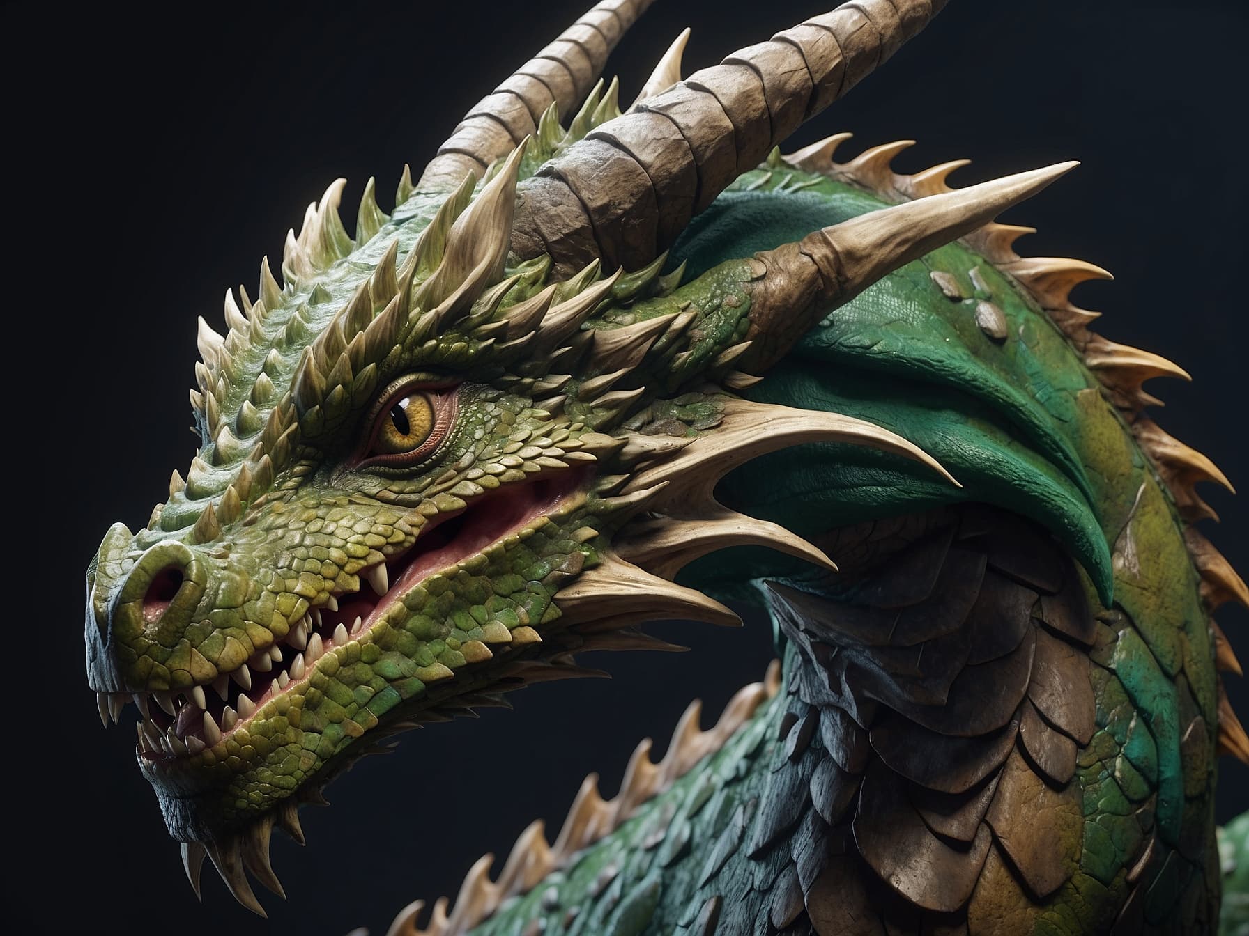 AI generated: a close-up of a large green dragon, a 3D rendering by Grillo Demo, featured in the central Zbrush, p...