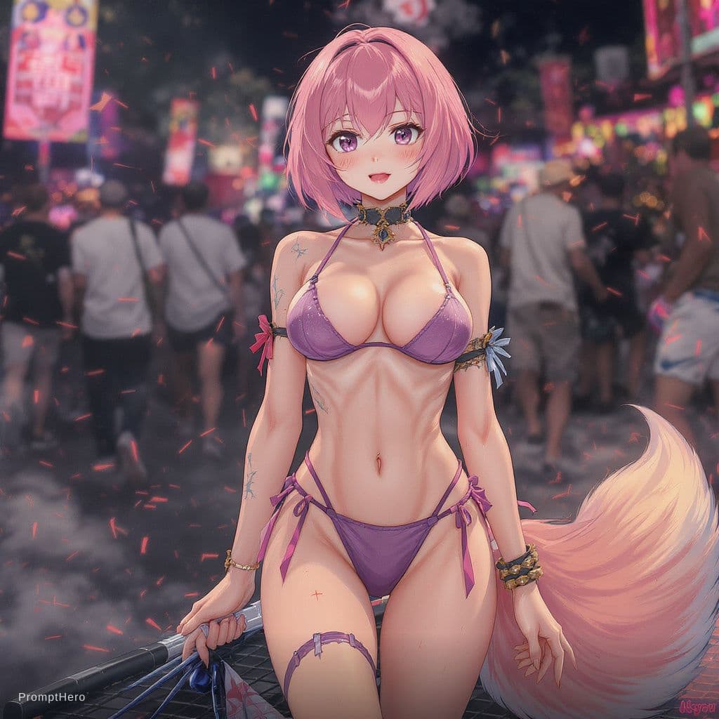 AI generated: 20 yo woman, extremely detailed, 4K, face detail, full torso, face retouch, rave look, tiny string b...