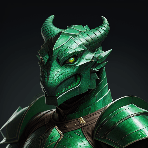 AI generated: Emerald dragonborn, armored, portrait, high resolution