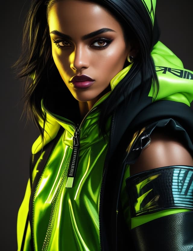 AI generated: high contrast portrait photography a model latin girl , Power pose, full lips, ruddy skin,very muscu...