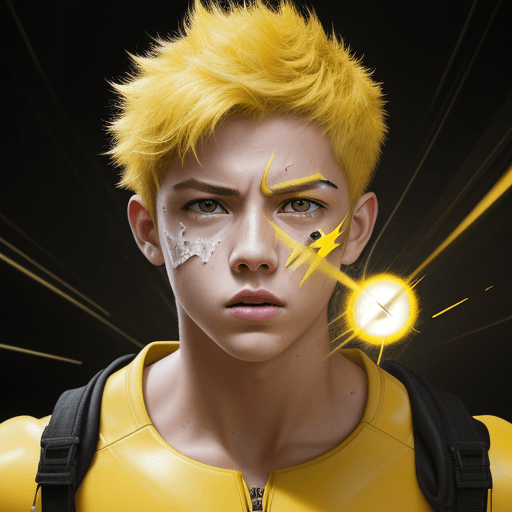 AI generated: Photo , teenboy, with on the face paintig a yellow flash  4k, hyper realistic, focused, extreme deta...
