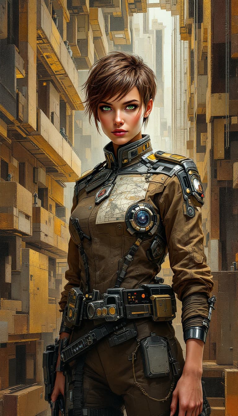 AI generated: "Bronze Strategist in a Labyrinthine Citadel": A dynamic abstract painting captures a strategist, di...
