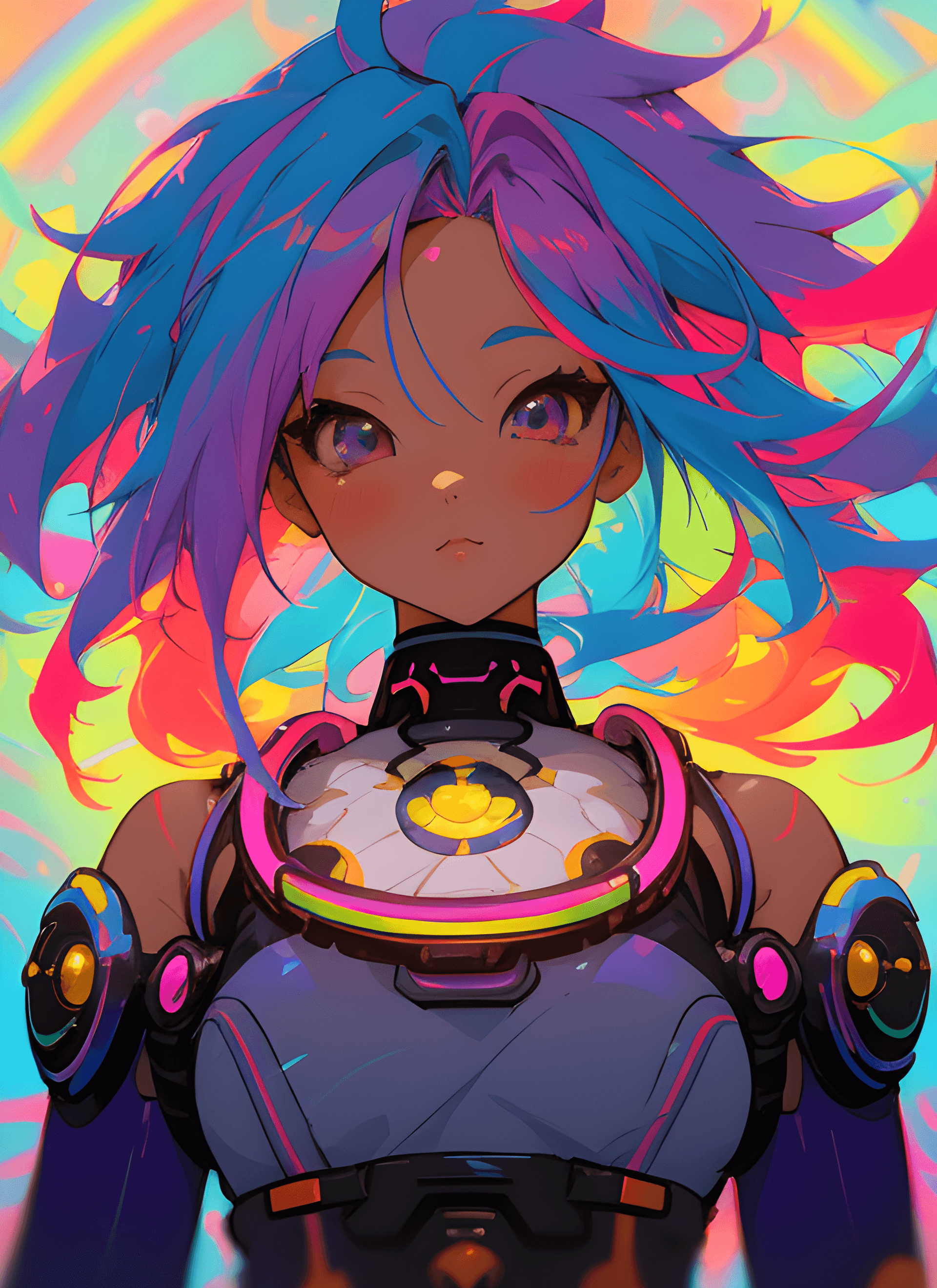 AI generated: a painting of a woman with blue hair, rossdraws | afrofuturism, rossdraws pastel vibrant, colorful a...