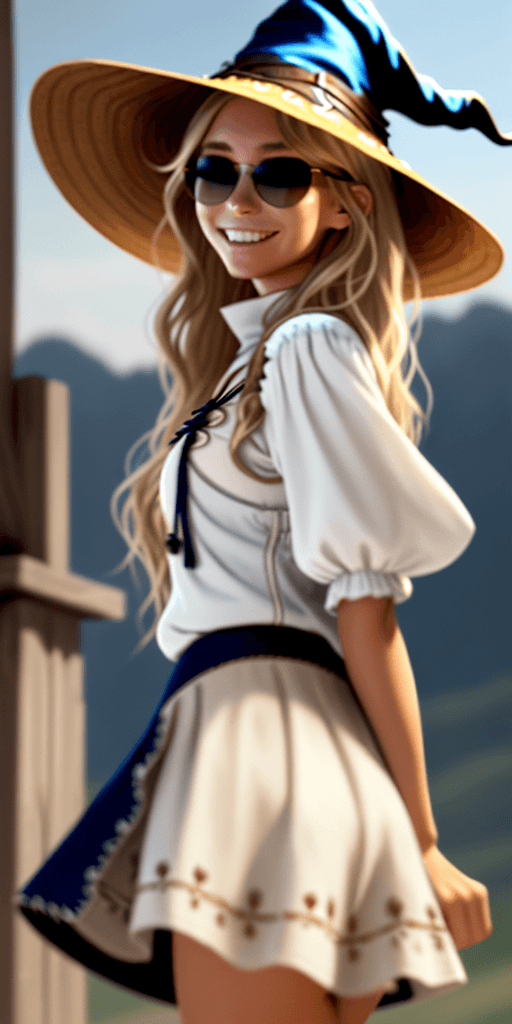 AI generated: solo focus, (perfect face, shy smile:1. 1) , (high detail:1. 1), (romantic, 1. 3), (long wavy Blonde...