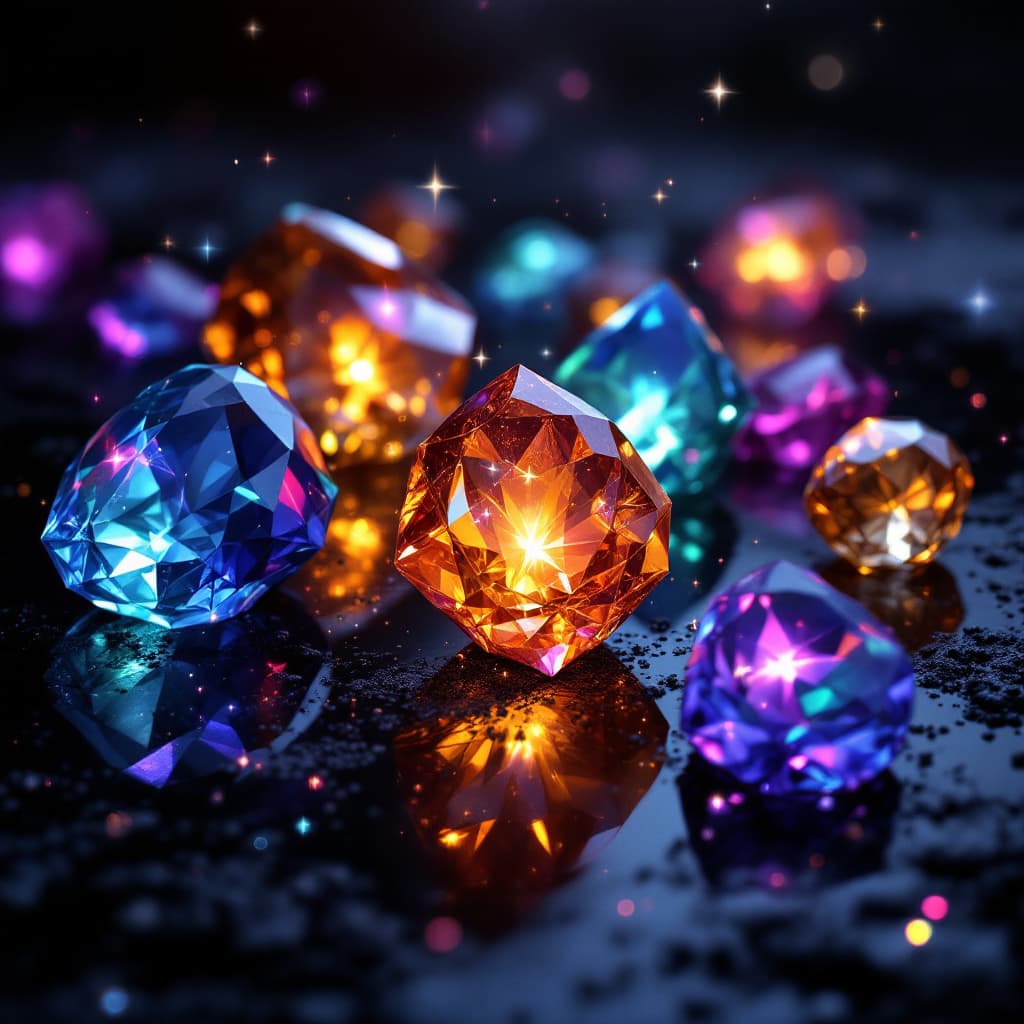 AI generated: A digitally enhanced image of a collection of gemstones, creating a mesmerizing and luxurious scene....