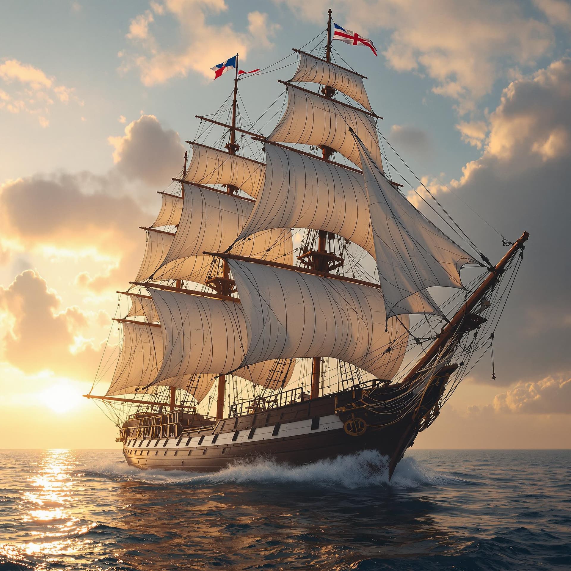 AI generated: Photo of a ultra realistic sailing ship, dramatic light, pale sunrise, cinematic lighting, battered,...