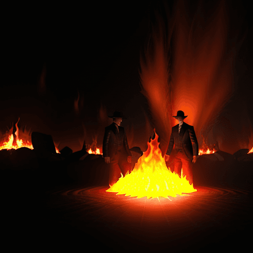 AI generated: Men amidst flame 1920, hyper realistic, 8k, volumetric lighting, 3D 