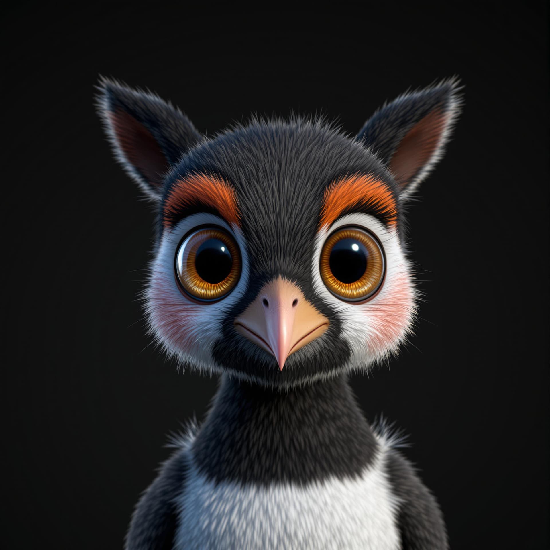 AI generated: 3D Portrait of a A cute and furry lapwing, big eyes, Dark Background setting, 8k