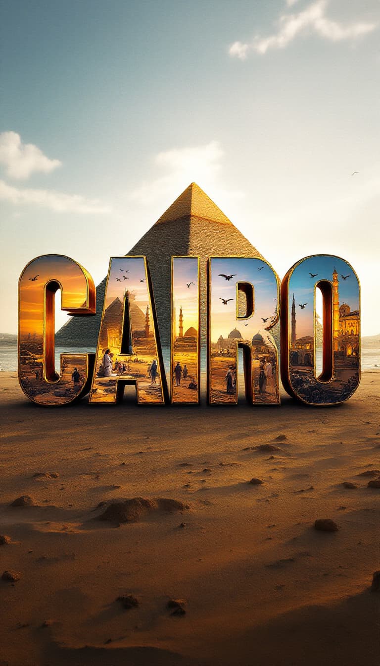 AI generated: A striking, high-contrast cinematic photo-style vertical collage that captures the essence of Cairo....