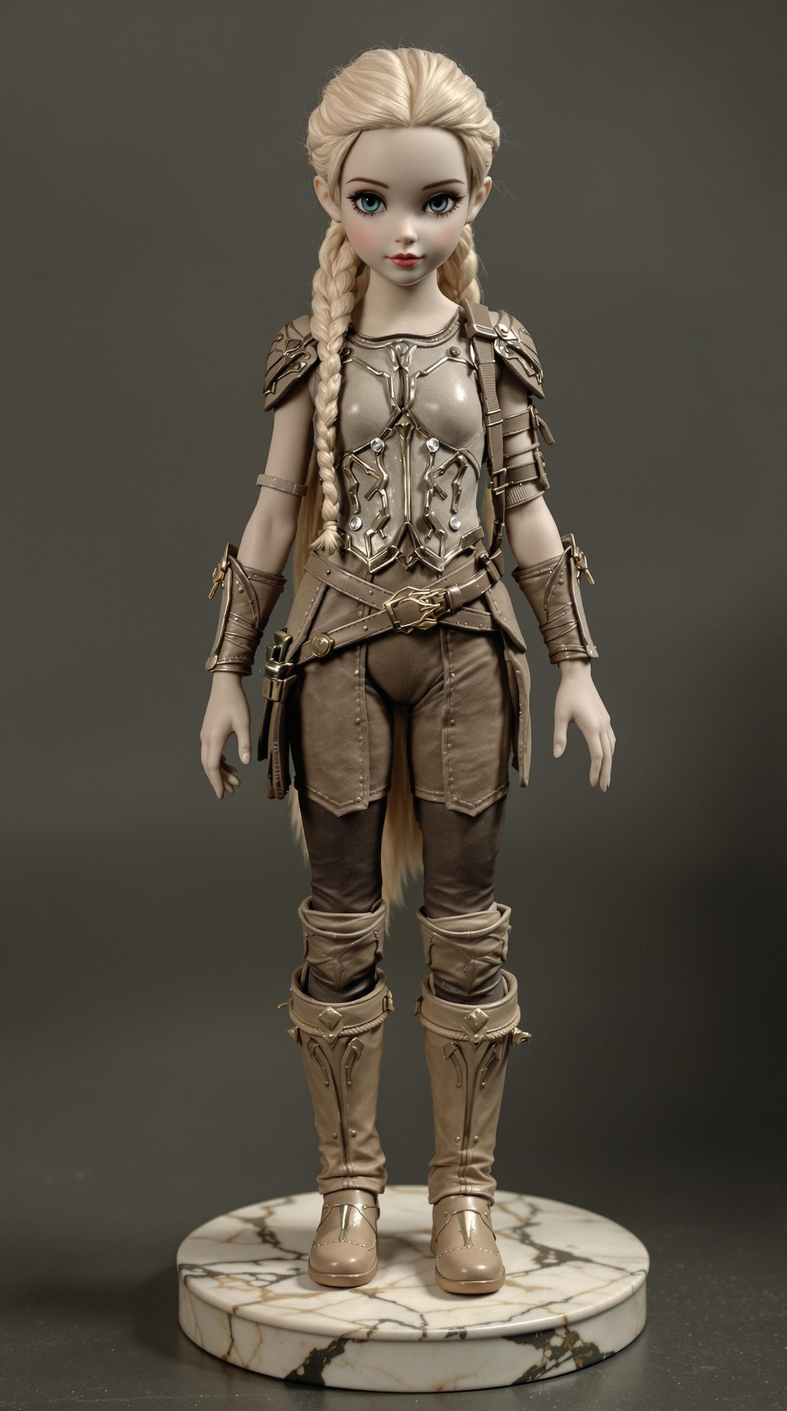 AI generated: professional photo of the most beautiful porcelain girl figurine, (age 7), Standing on a small marbl...