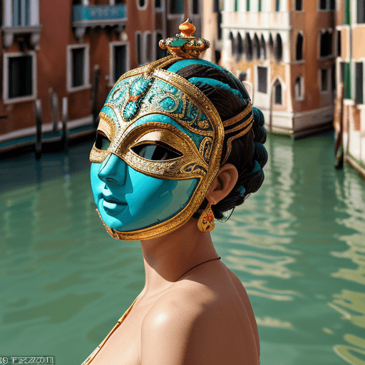 AI generated: a woman wearing an elaborate mask around her face, in the style of vray tracing, cloisonnism, turquo...