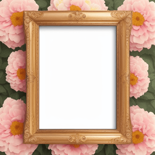 AI generated: Create a frame that is surrounded by flowers with a realistic background that has a perfect colour f...