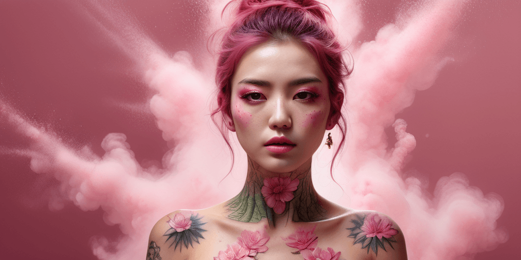 AI generated: fashion modern photography, Commercial photography, powerful explosion of (pink dust ), .Hyper-reali...