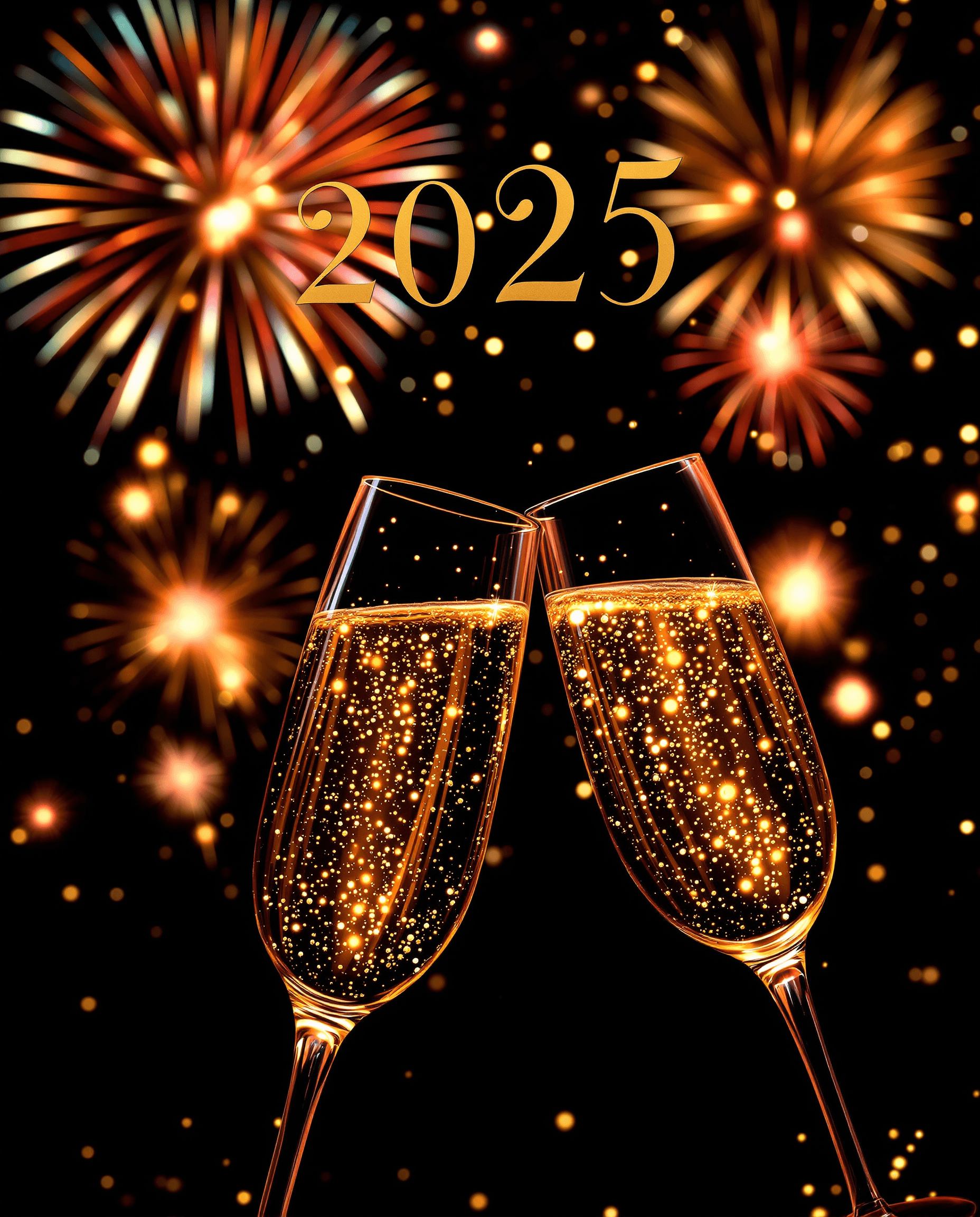 AI generated: An elegant image that captures the festive moment of New Year's Eve 2025. The background shows impre...