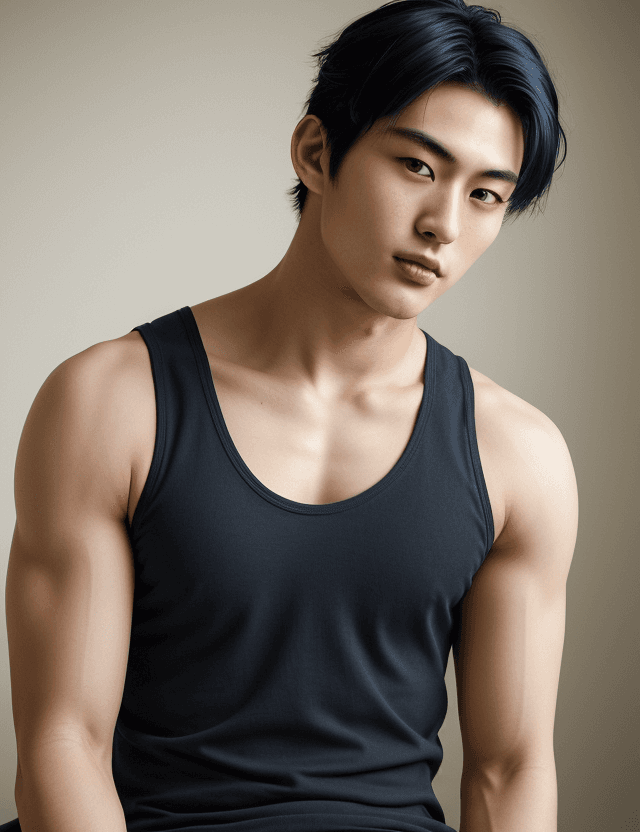 AI generated: A photorealistic portrait of a beautiful 24-year-old Japanese male model, masterpiece, smirk, very s...
