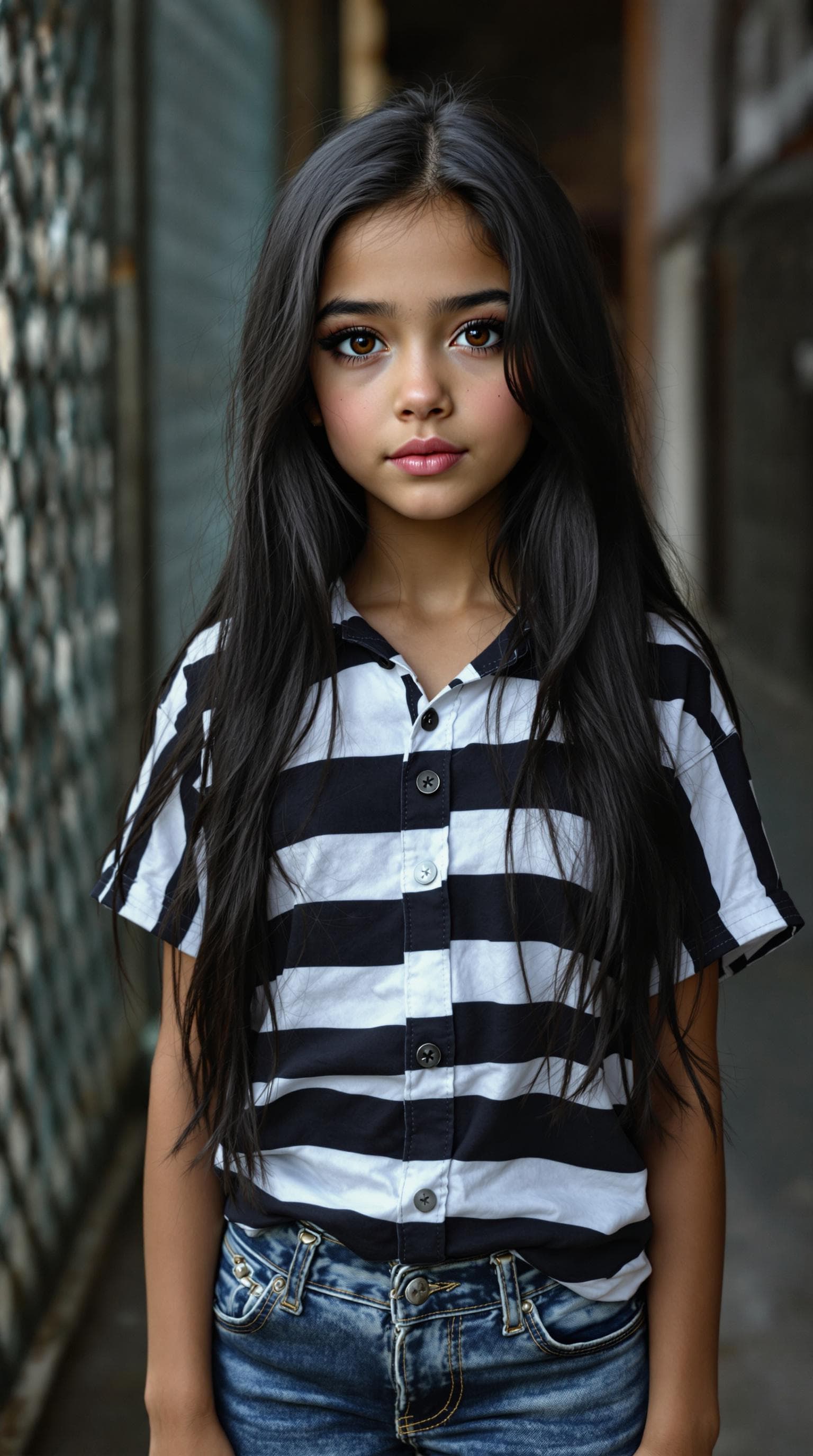 AI generated: a professional photo of a exceptionally of the most beautiful girl in the world (age 11) wearing bla...