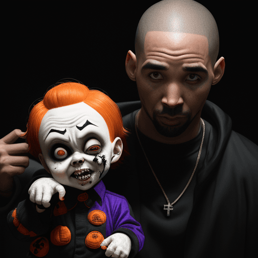 AI generated: drake and kobe artist , chucky horror character music minor D Halloween  funny , ai future  8k