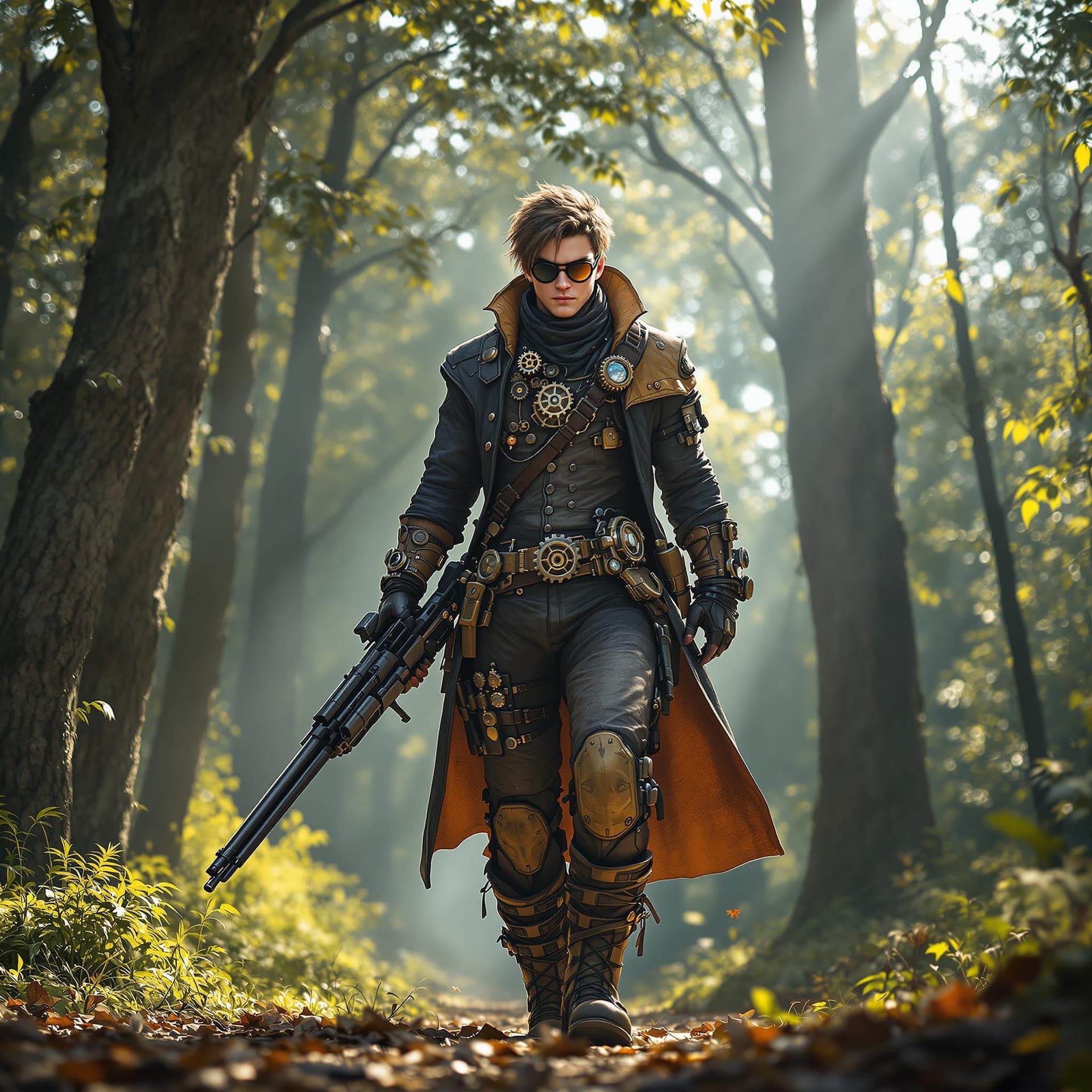 AI generated: a young male sharpshooter (zoomed out full body, head to toe), inspired by Dante Sparda from Devil M...