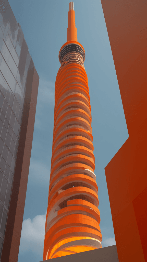 AI generated: full, Infuse creativity into The Sky Tower of Art with a blaze orange hue. Embrace the artsy side, a...