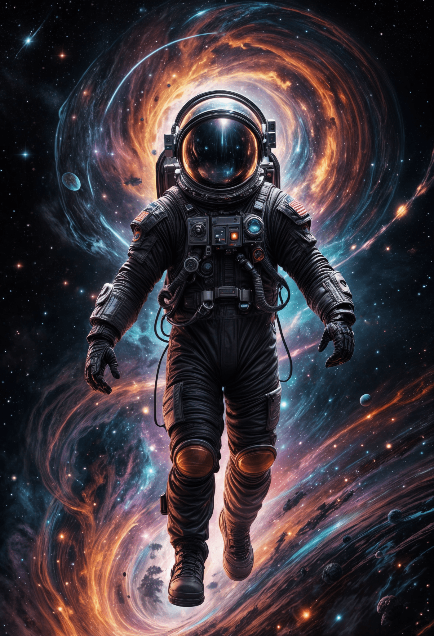 AI generated: A digital artwork depicting an astronaut floating in outer space, surrounded by a vibrant cosmos. Th...