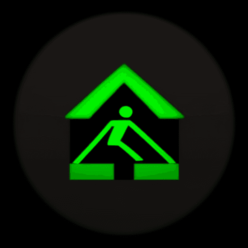 AI generated: Pure black background with only a simple small green exit sign with an right arrow in the center