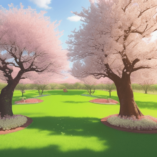 AI generated: Generate a serene and picturesque AI image depicting two lush orchards in harmony with nature. Envis...