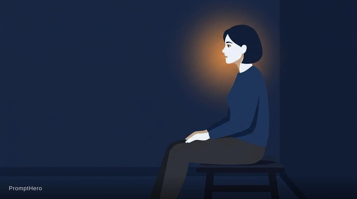 AI generated: Flat 2D vector illustration, stylised side-profile of a female figure sitting still, deep navy backg...