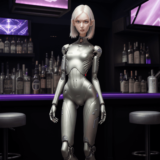 AI generated: [close-up full body three-quarter, slender bartender girl in a shirt on the background of a club bar...