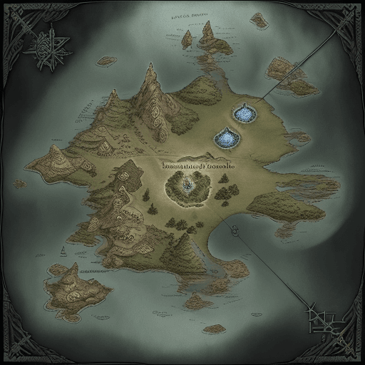 AI generated: one main land, three islands, dark fantasy map, detailed, intricate details, fantasy, extreme precis...