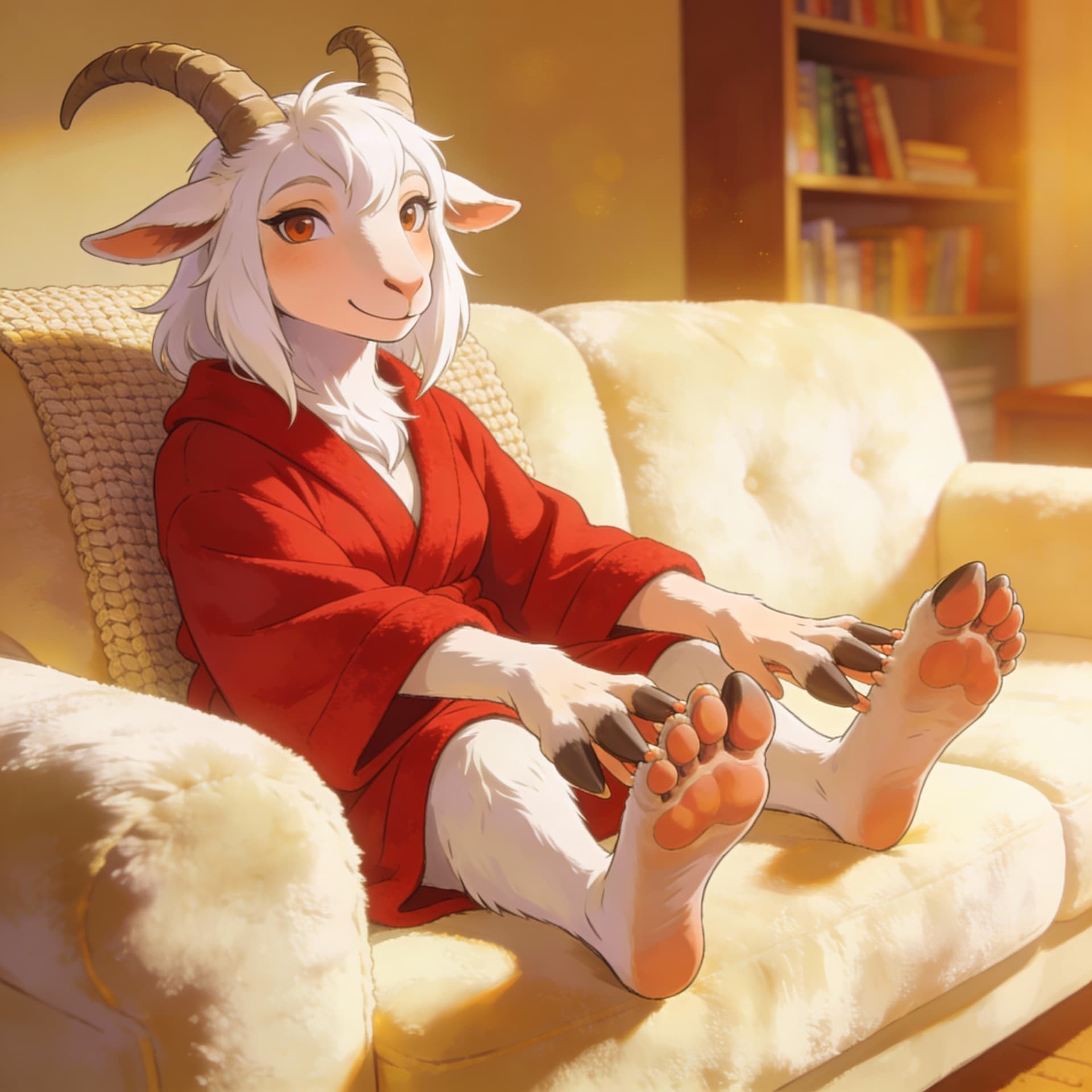AI generated: toriel dreemurr spreading her toes on the couch