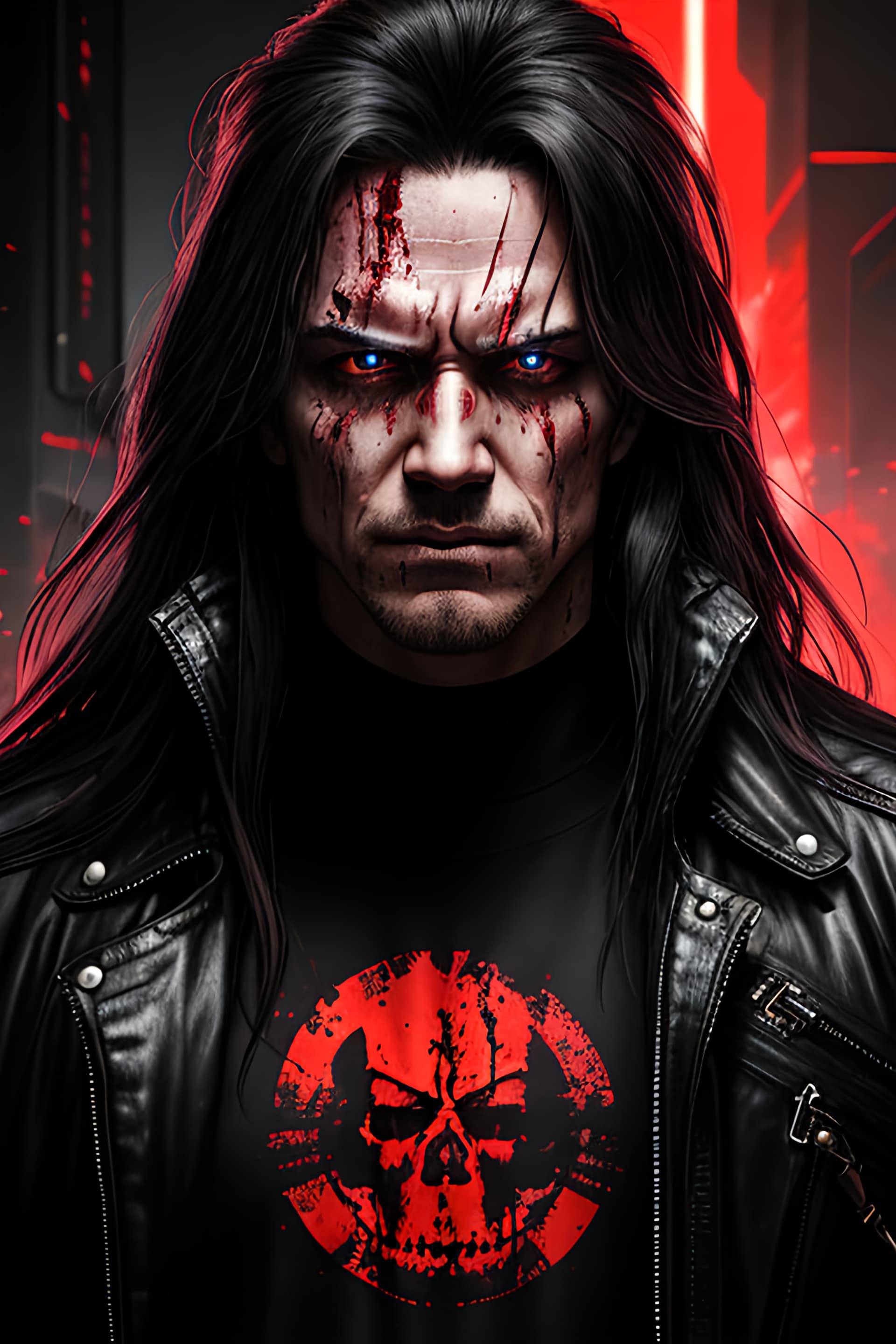 AI generated: A portrait of an aggressive a.i terminator machine from a future punk reality, menacing overall appe...