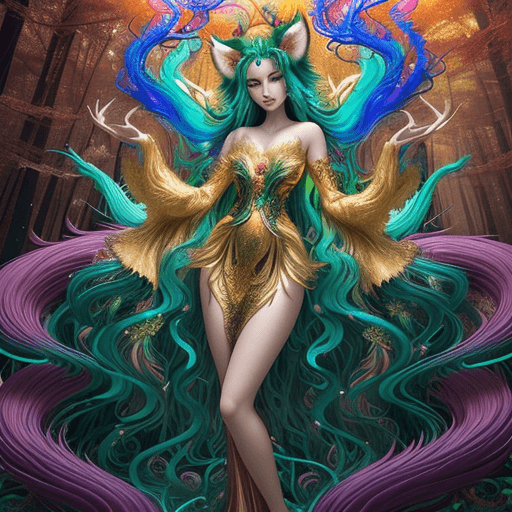 AI generated: In this hyper-maximalist masterpiece, a breathtaking image of the ultimate (nine-tailed fox girl) un...