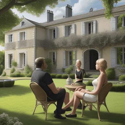 AI generated: A photo-realistic scene set in a garden in front of a French country house on a sunny day. In the ce...