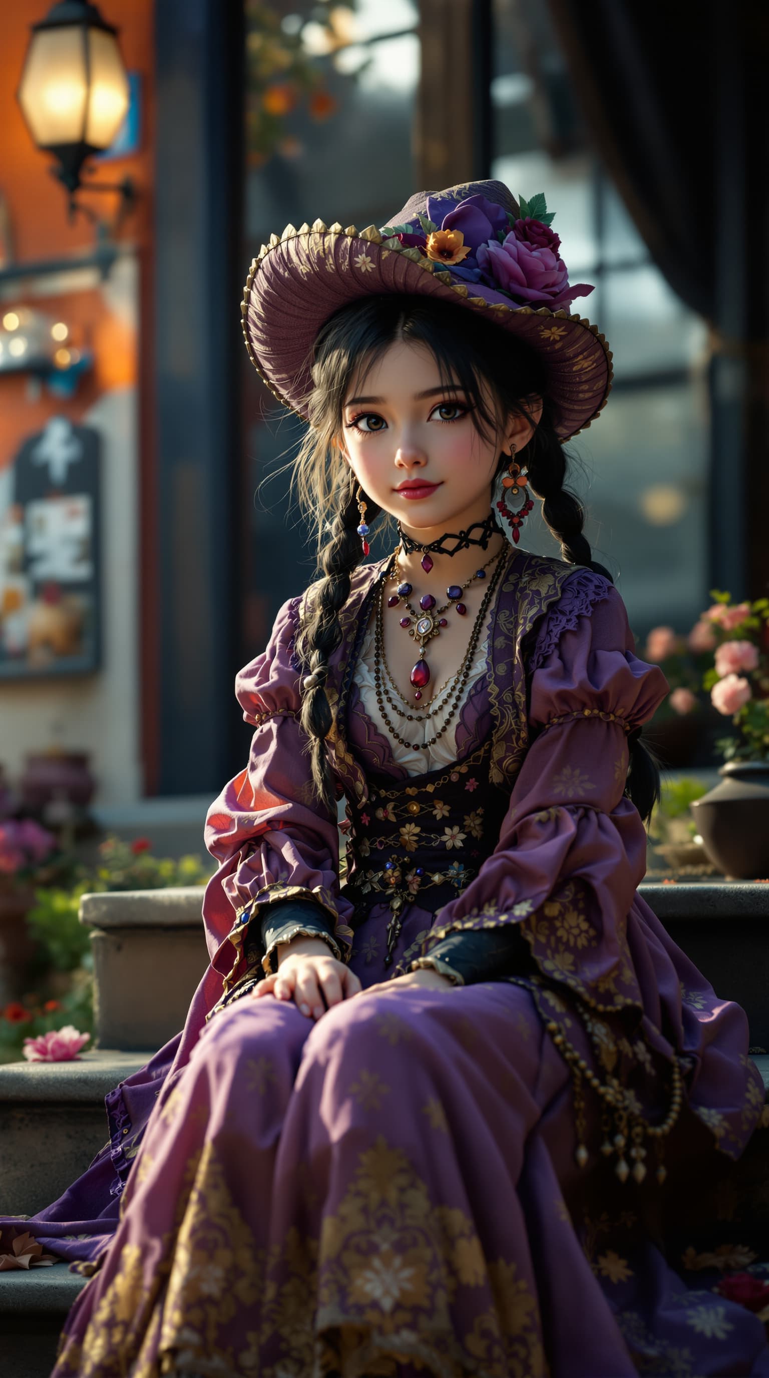 AI generated: A hyper-realistic depiction of a beautiful seven year old, Japanese girl dressed as Violet Evergarde...