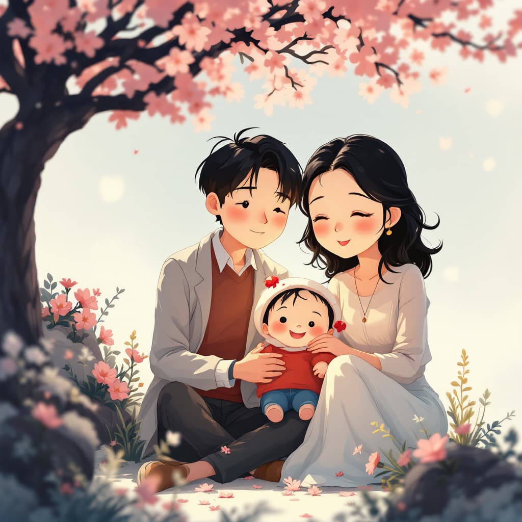 AI generated: a simple cartoon of a beautiful family , white background,  I can't believe how beautiful this is --...