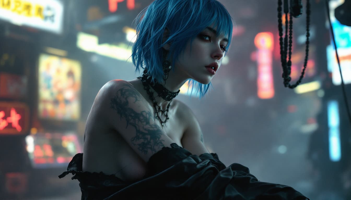AI generated: [yian] 1girl, 22yo, serious bad ass, fit, short hair girl, asian, blue hair, Japanese, almost naked,...