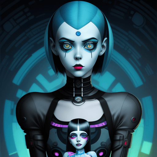 AI generated: ukrainian cyborg girl as would be a character Alice world, art by ake and inspired by tim burton, Mi...