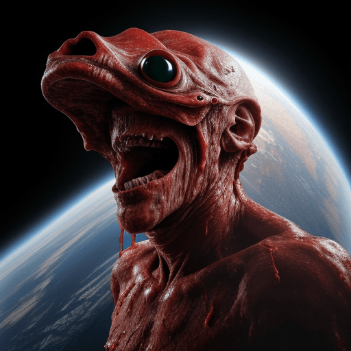 AI generated:  high quality foto of a bloody monster from energy, in space, 8k 