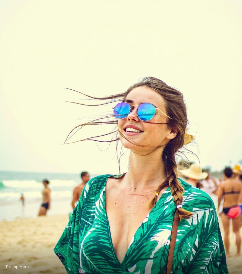 AI generated: She is wearing bikini and walking 
