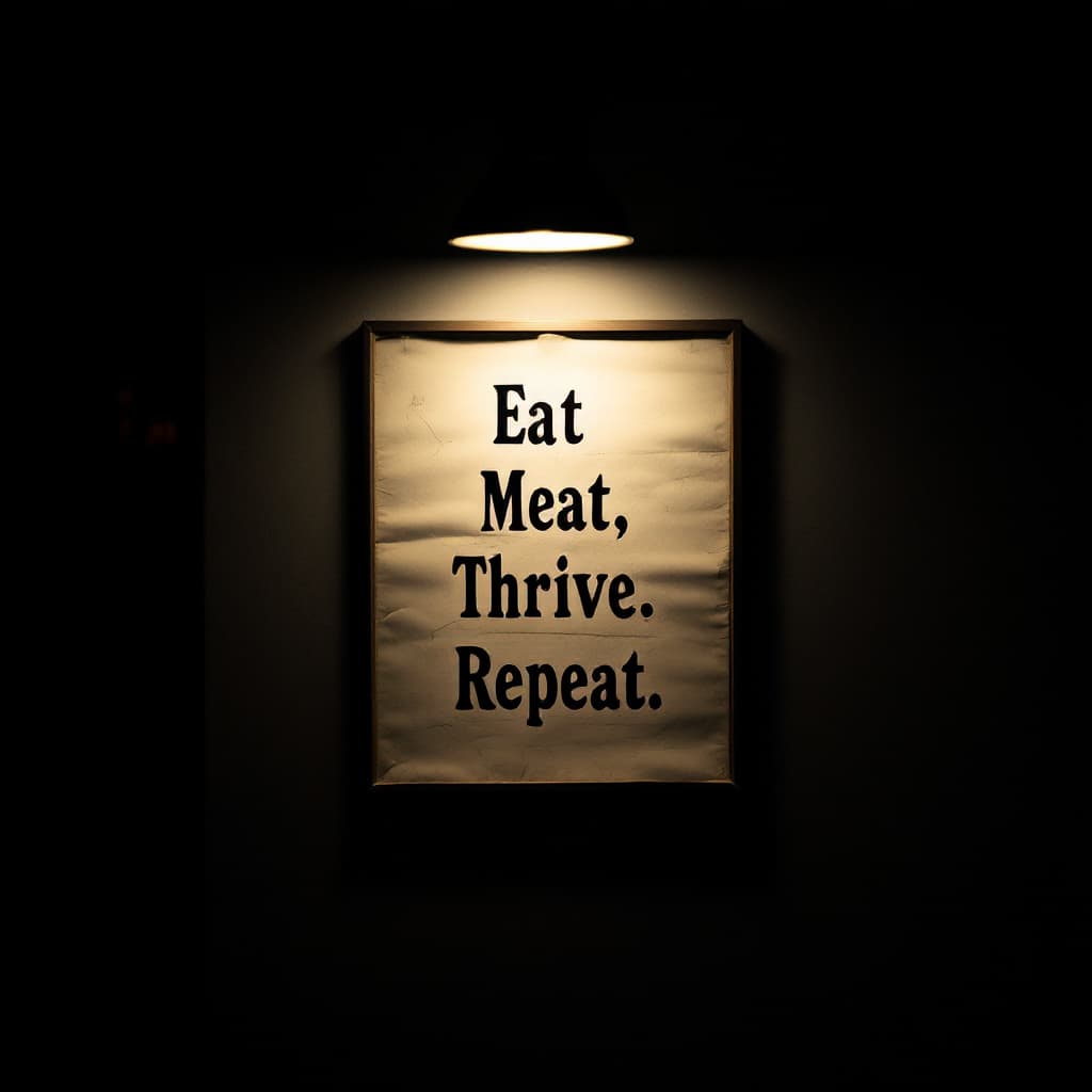 AI generated: Darker photography of smaller poster on the wall with light above that has written on it in vintage ...