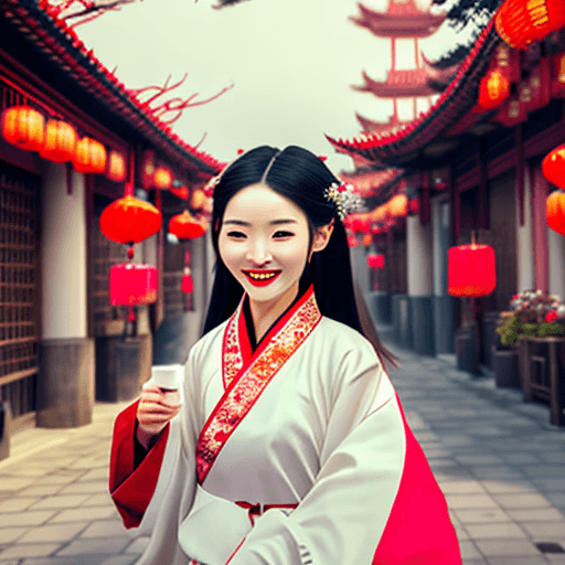 AI generated: Hyper realistic  beautiful Chinese girl , beautiful eyes, long nose, red lips , smiling, wearing lux...